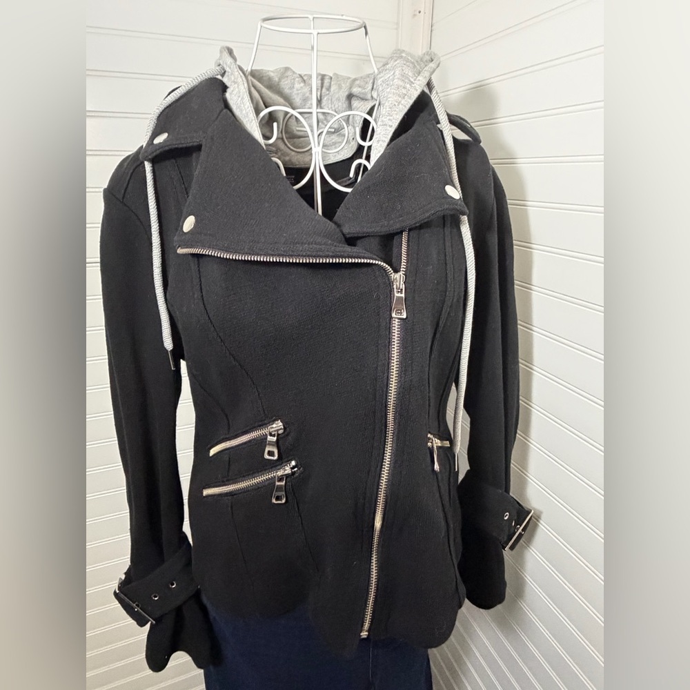 INC International Concepts Black Knit Moto Jacket with Silver Accents